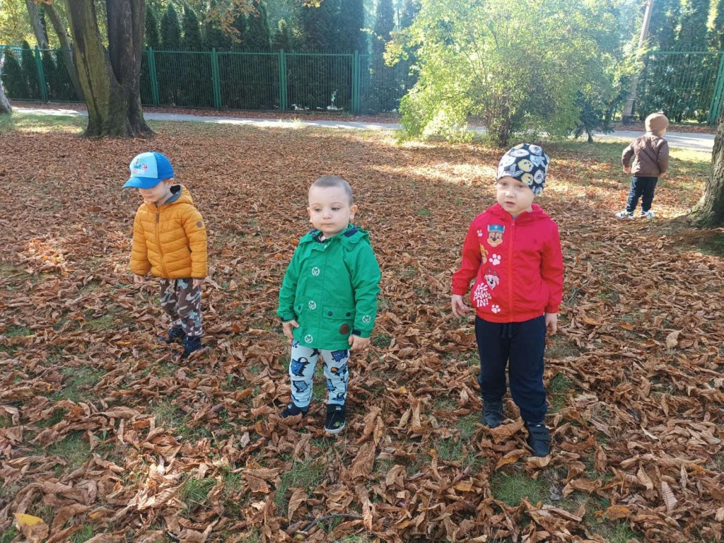 chłopcy pozują do zdjęcia w parku