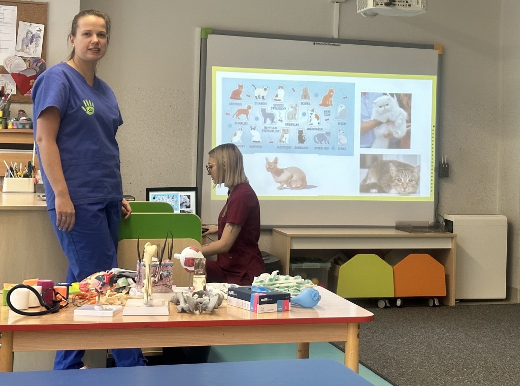 stolik z rekwizytami związanymi z pracą weterynarza